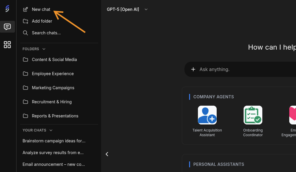 Serenity AI Chat home screen