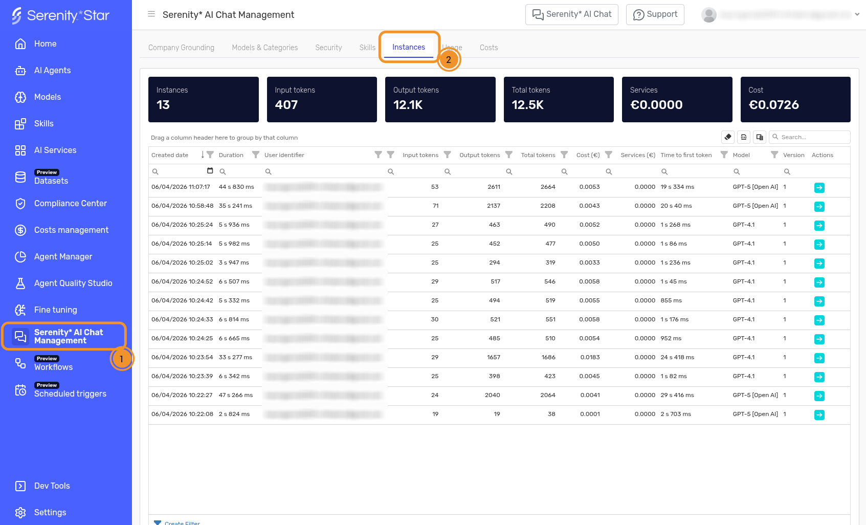 View instances in AI Hub