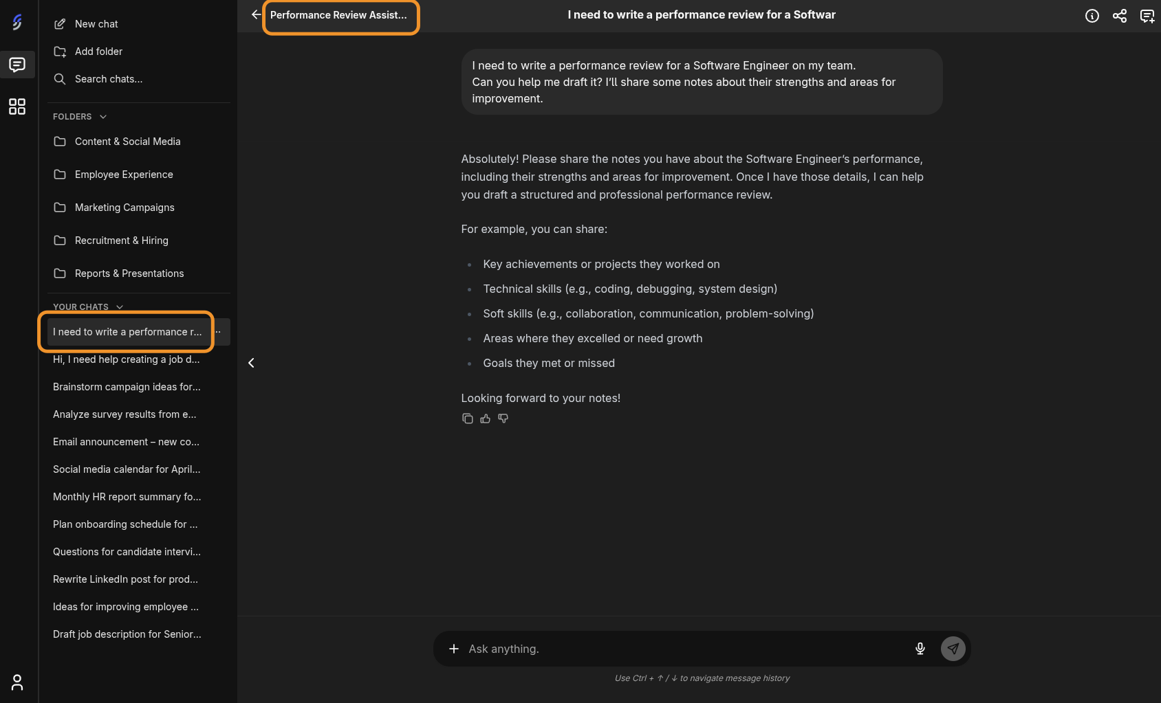 Access chats with Company Agents