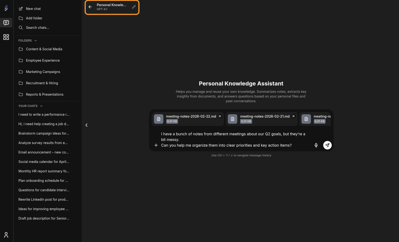 Personal Assistant description and new chat with attachments