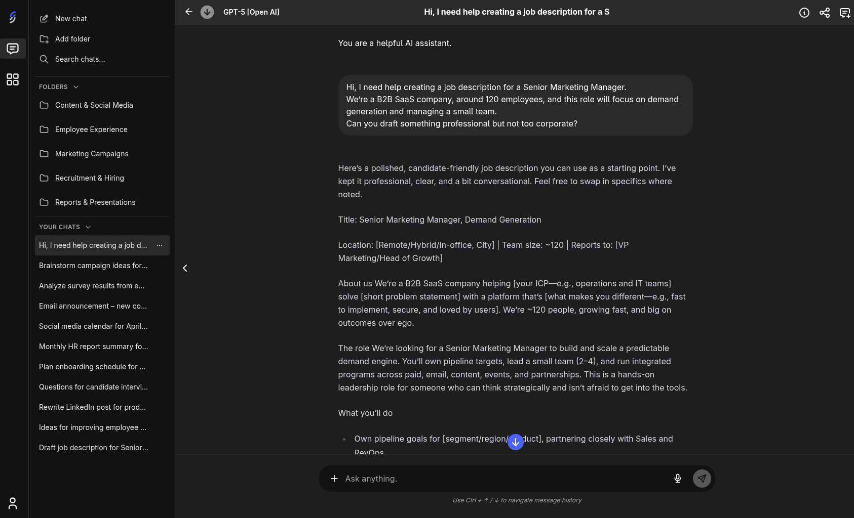 AI response displayed in the chat