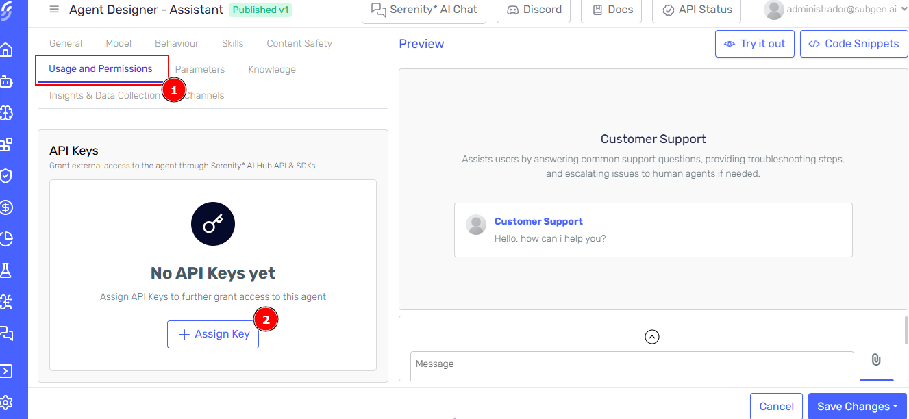 Assign Key button in agent permissions section