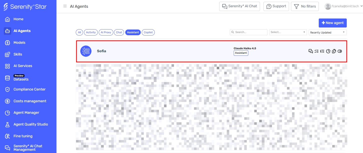 Opening an agent to enter its edit view