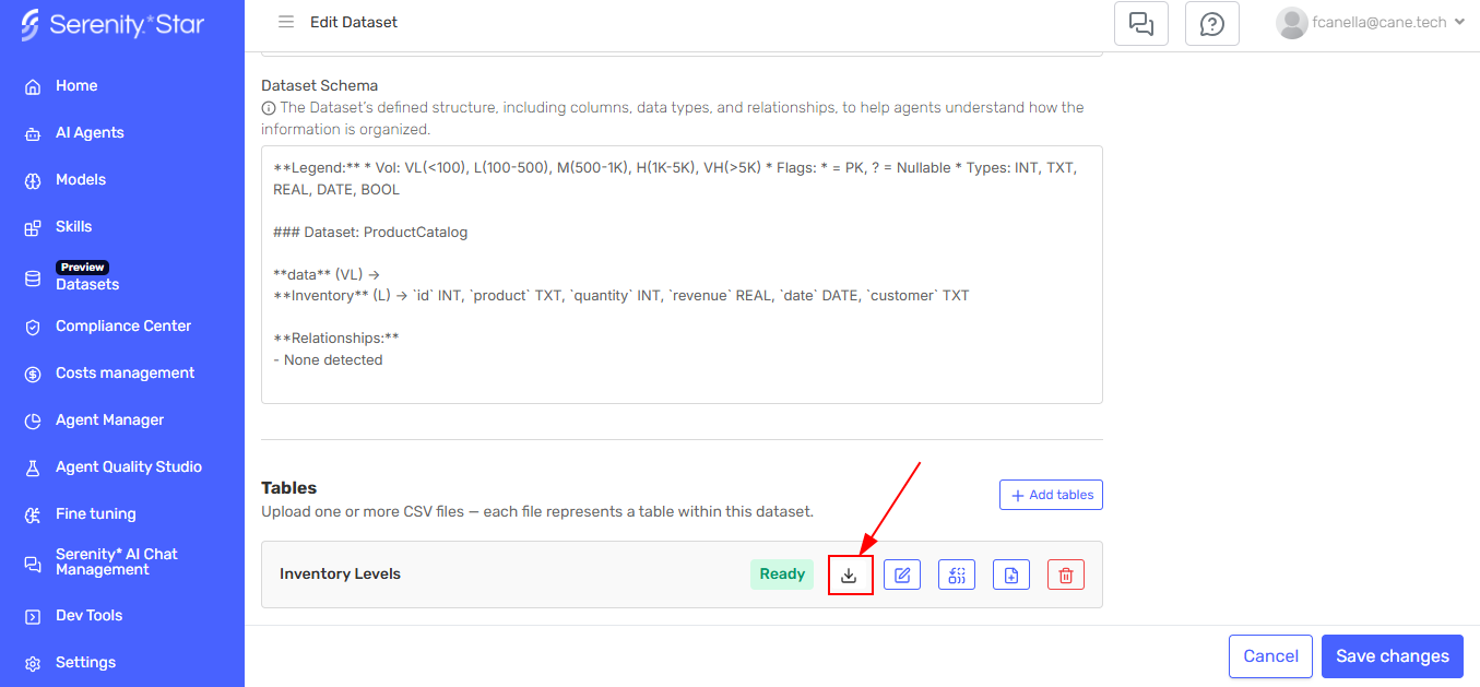 Download button on table card