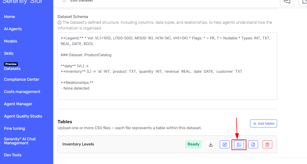 Table card with Replace button