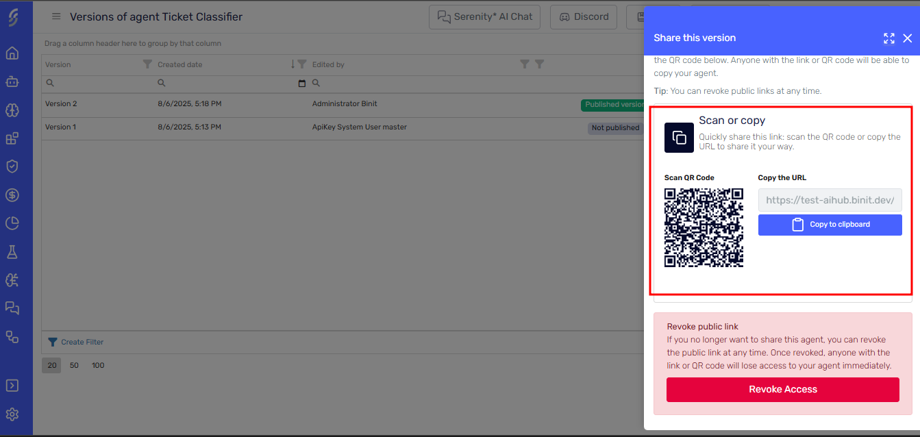Copy link and scan QR code options