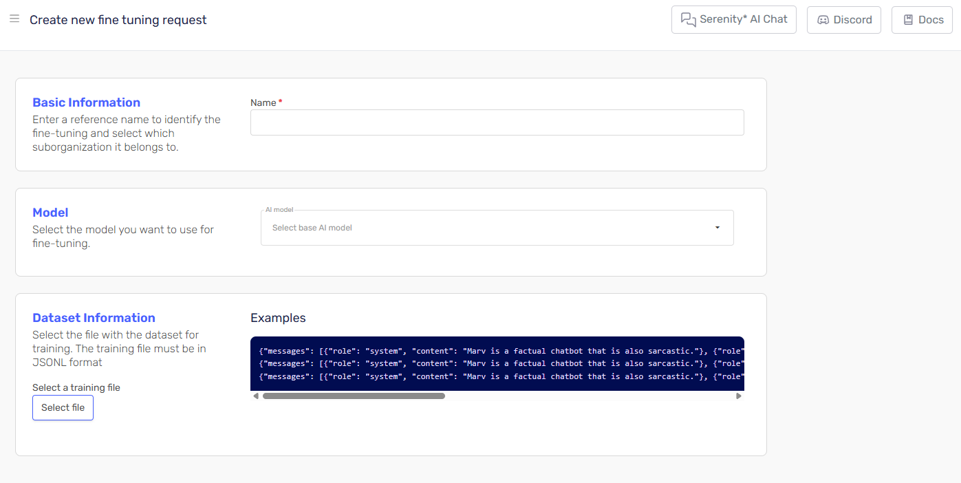 Create fine tuning request