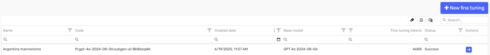Create fine tuning request success