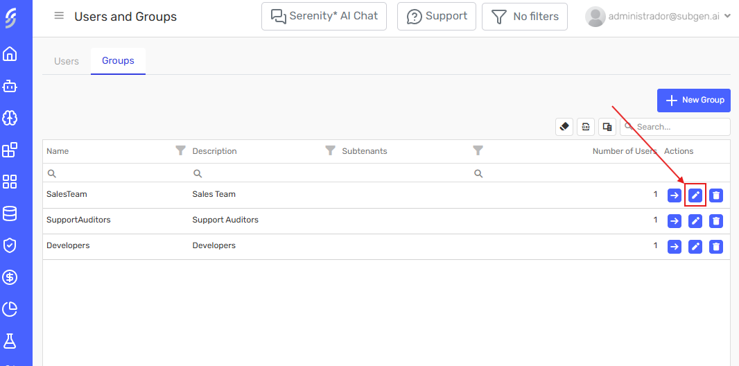 Edit action on group row