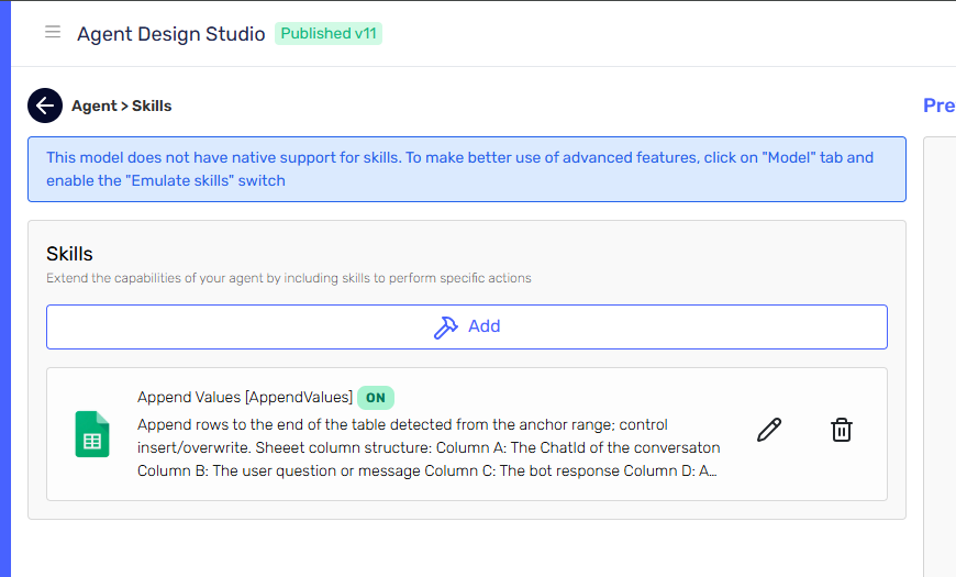 Append Values skill configuration screenshot