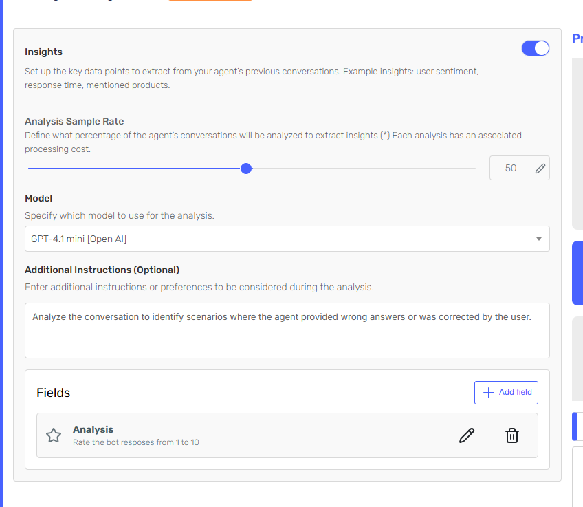 Insights configuration screenshot