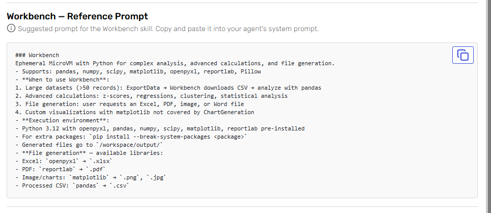 Workbench session and prompt configuration improvements