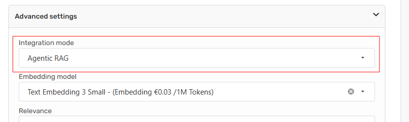 Agentic RAG knowledge mode configuration