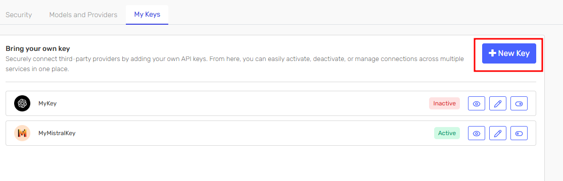 New Key button