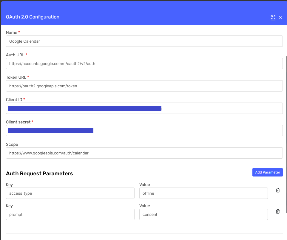 OAuth2 Connection Configuration Form