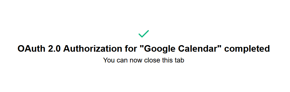OAuth2 Connection Success Message
