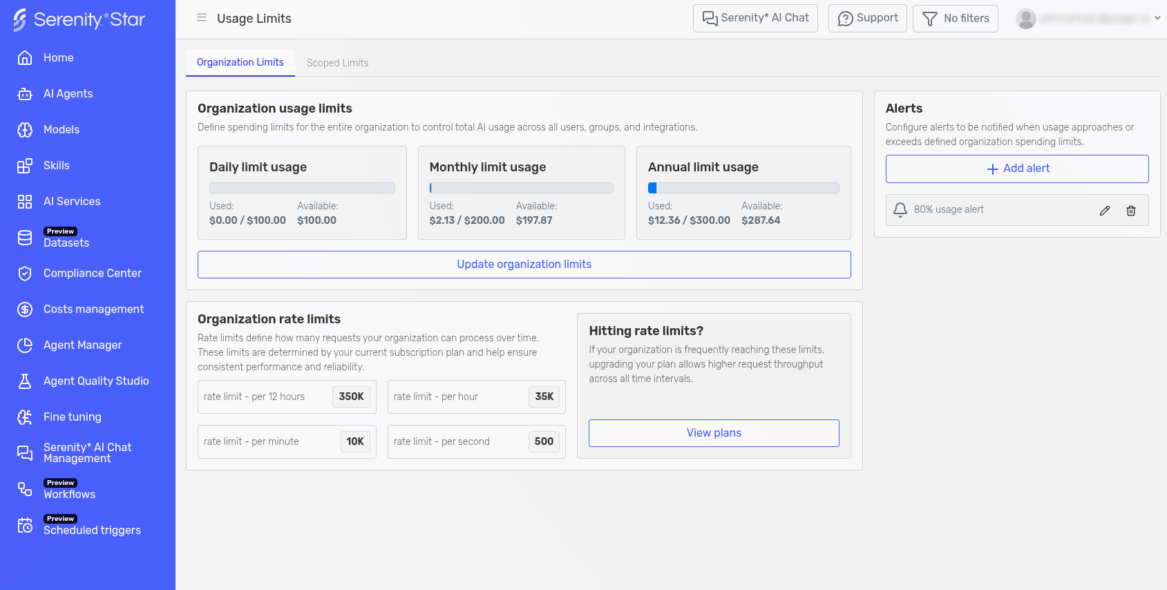 Organization Limits Page
