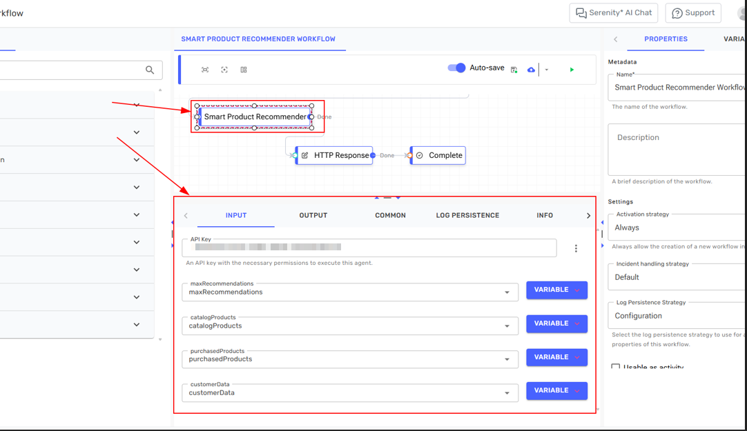Activity configuration panel