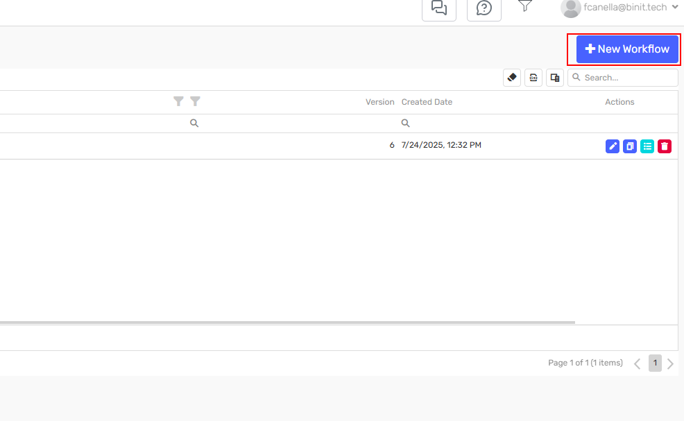Create workflow button