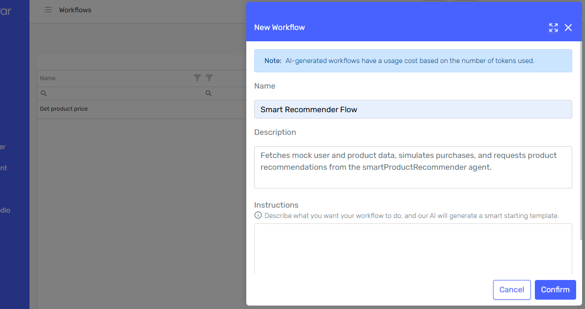 Workflow creation side panel