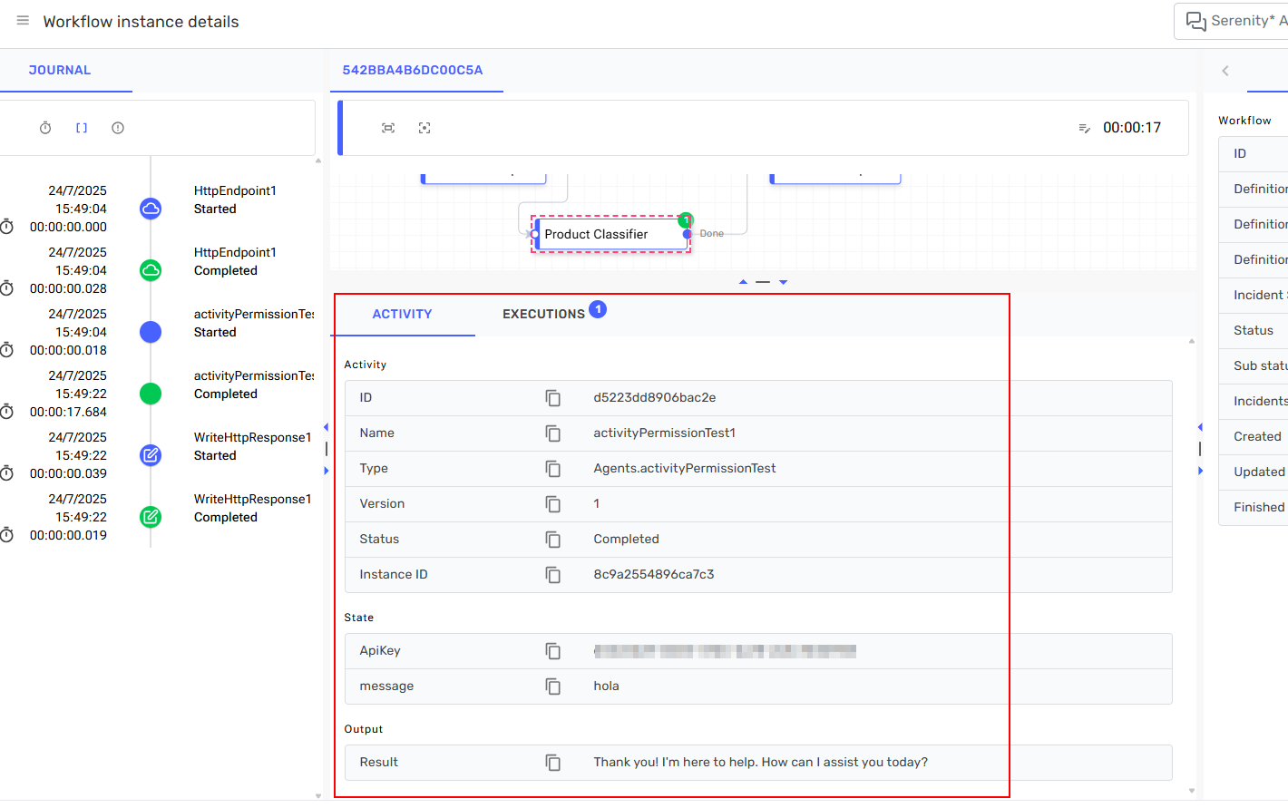 Workflow instance status information