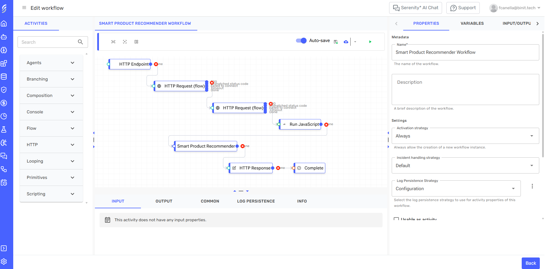 Serena generated workflow